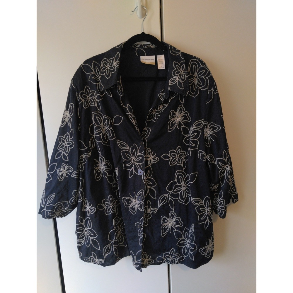 Women Floral Embroidered Jacket Plus Size 24 W Navy Blue Feminine Lined